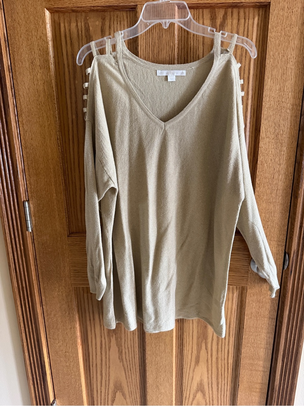 Boston Proper Gold XL Cold-Shoulder V-Neck Sweater